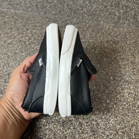 Vans Classic Little Kids Toddler Sz 6 Black Leather Sneaker Shoe Snap On Low Top - Picture 5 of 10